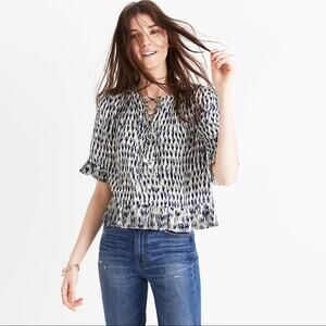 Madewell Sunpleat Lace-Up Top in Painted Feathers size S
